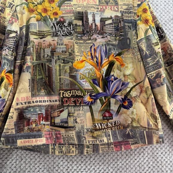 VTG Impulse California Jacket Women M Yellow Cityscape Button Front Long Sleeve - Picture 8 of 12